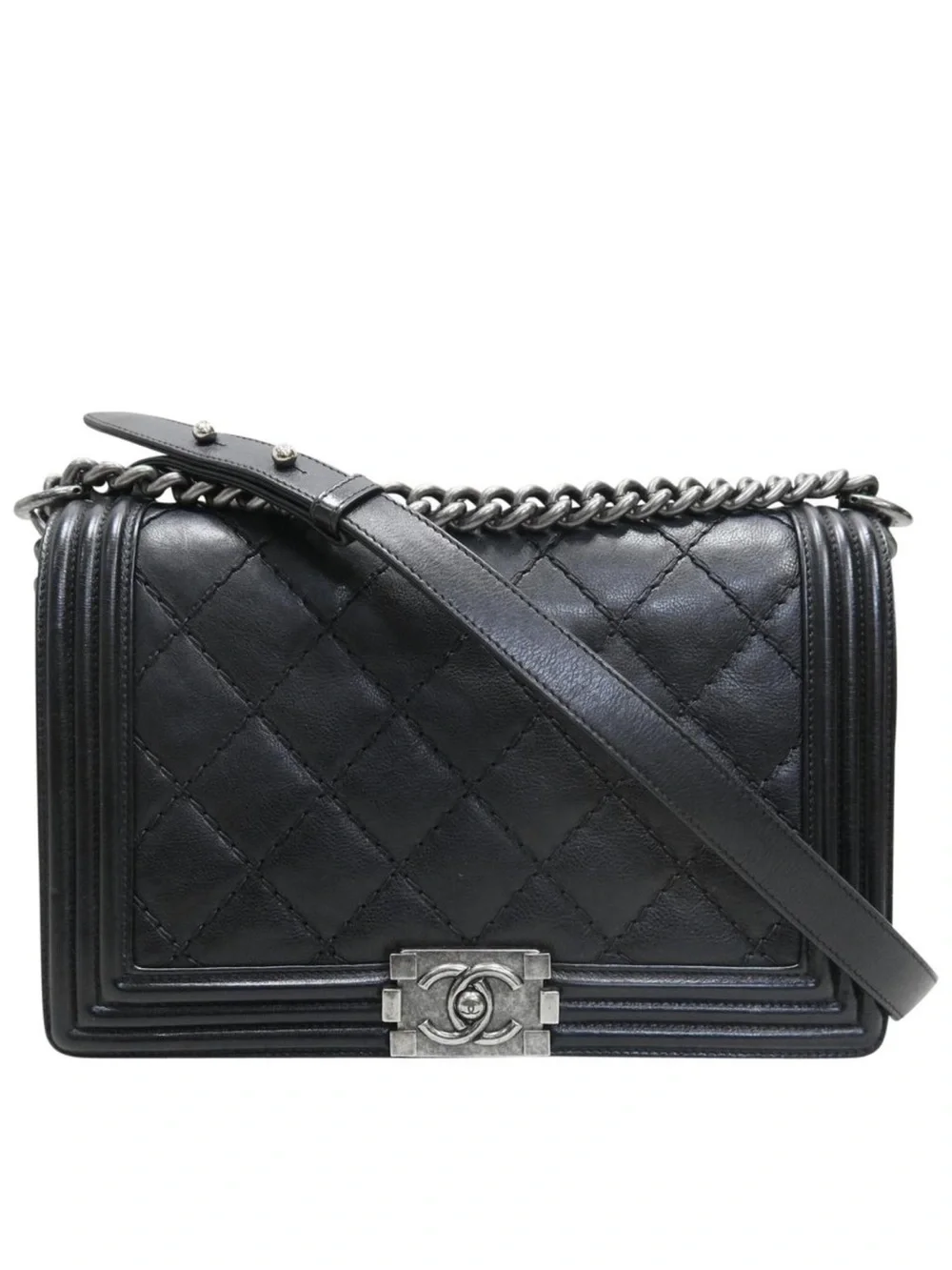 CHANEL Black Quilted Boy-Style Chain Crossbody Bag